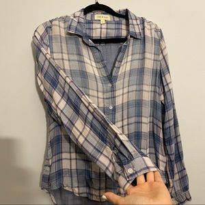 Cloth & Stone Blue & Coral Plaid Button Up Top